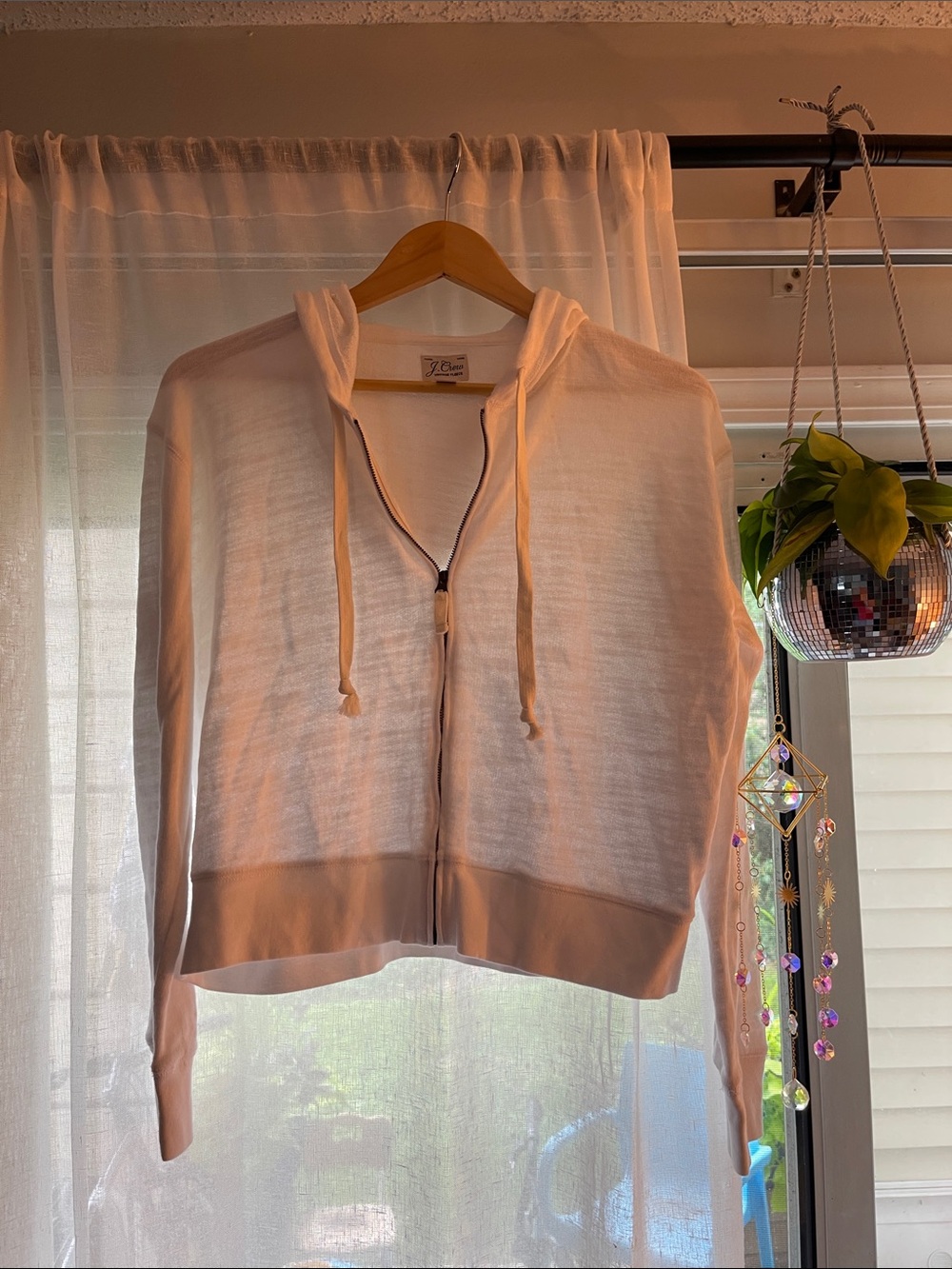 J. Crew Vintage Fleece Zip Cropped Hoodie in Clean-White